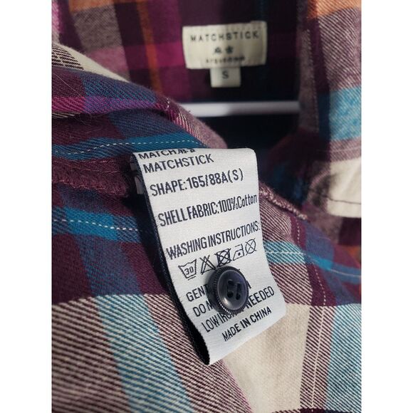 Matchstick Long Sleeve Flannel Plaid Check Shirt Size Small Roll Tab Base Argus - Picture 4 of 9